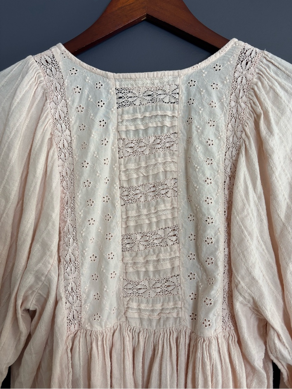 Lucky Brand Lace Yoke Tunic Top Cotton Viscose Peach Whip Medium Cottage Prairie - Picture 10 of 14